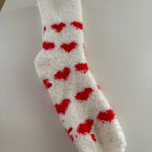 White & Red Hearts Fuzzy Socks - Picture 2 of 5